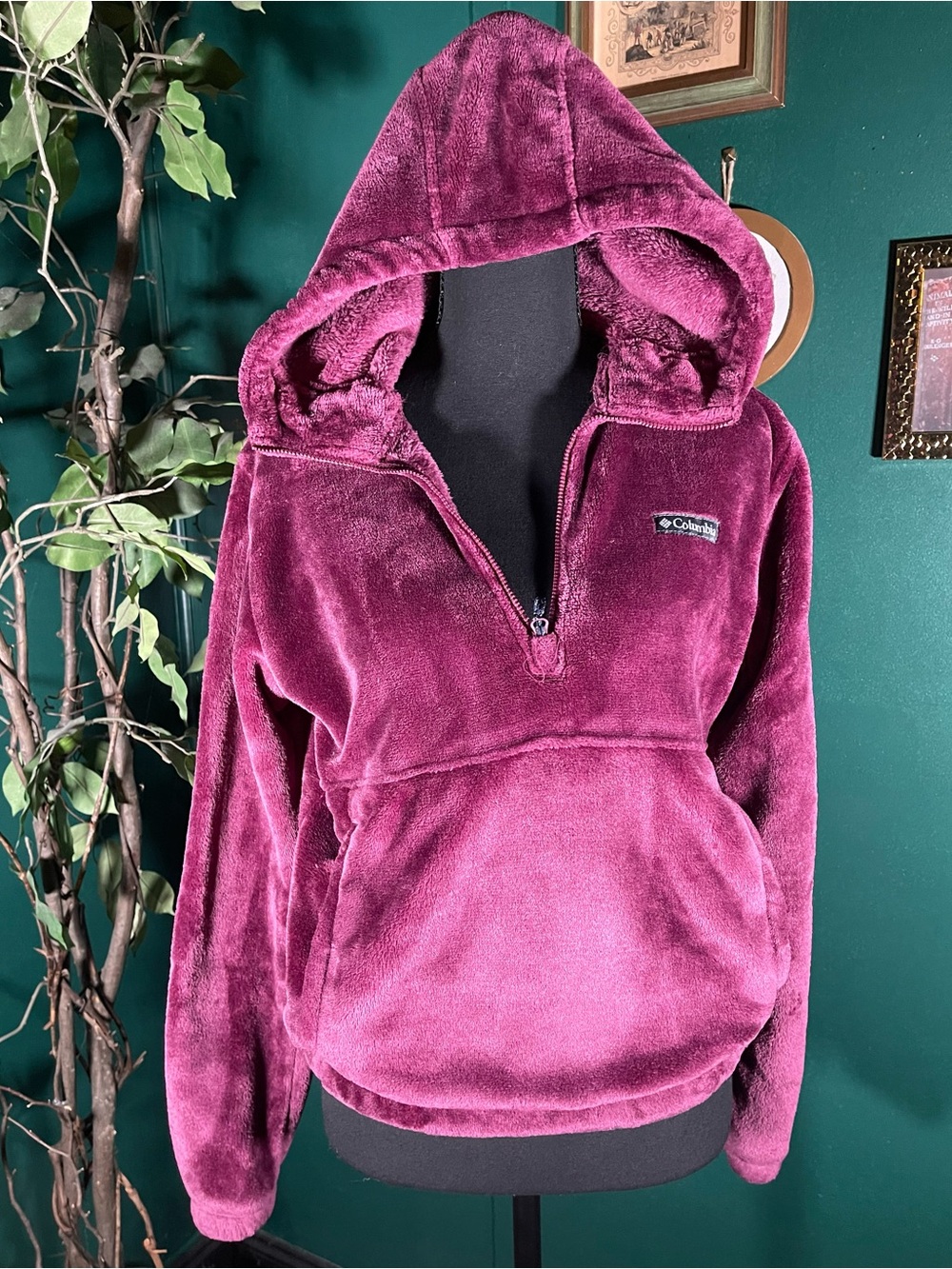 Columbia Plush Half-Zip Hooded Sweater - Berry Plum